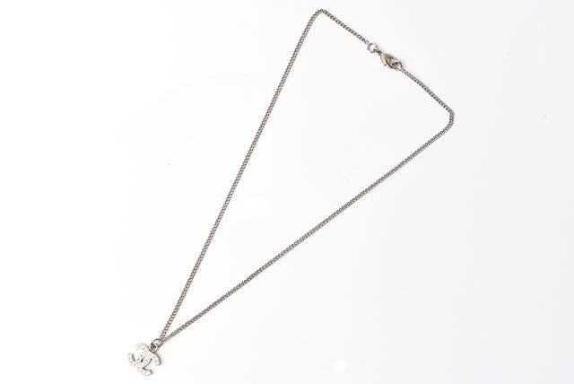 Chanel Necklace/Pendant Coco Mark CC Rhinestone Silver/White