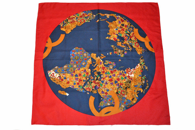 Top Quality Chanel Silk Scarf World Map Jewel Motif