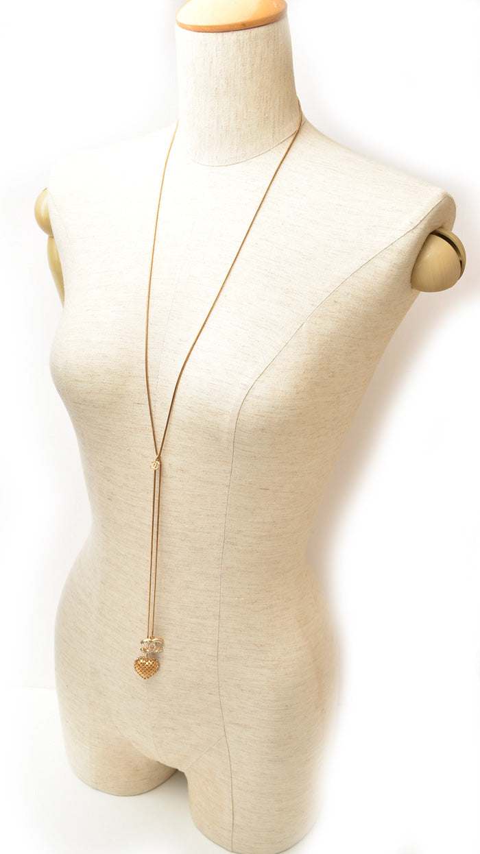 Chanel Necklace/Pendant Long CC Heart Rhinestone Gold