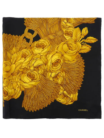 Top Quality Chanel Camellia Cc Mark Chain Pattern Scarf Black