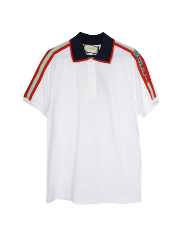 Gucci Polo with Logo Stripe in White Cotton