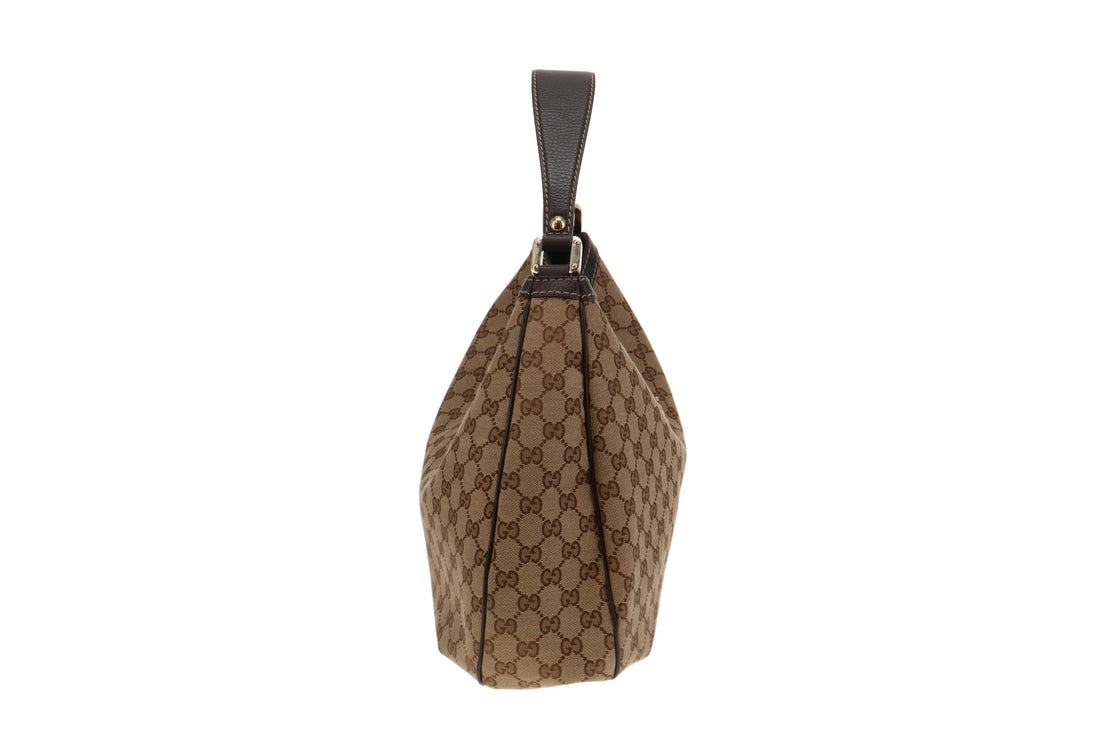 Gucci GG Canvas Hobo Large With Brown Leather Trims