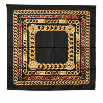 Chanel Gold Chain Cocono mark carf Black Multicolor Silk  Chanel