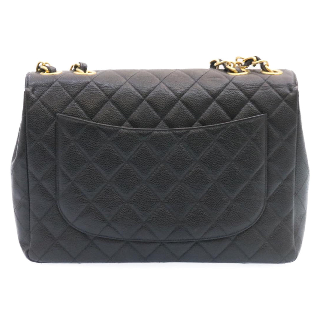 Chanel Big Matelasse New Chain Shoulder Bag Caviar Skin Black Gold Auth A