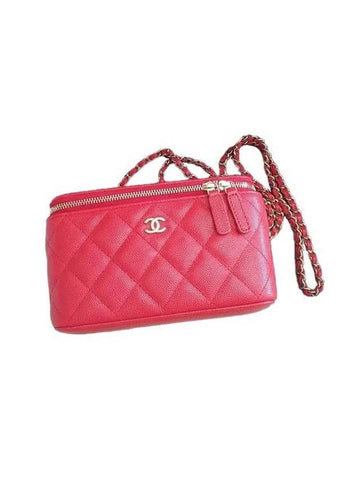 Classic Cosmetic Case Small Grained CalBNkin Cross Bag Red Chanel