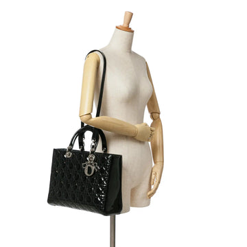 Dior Lady Dior Large Black Cannage Patent Leather Silver