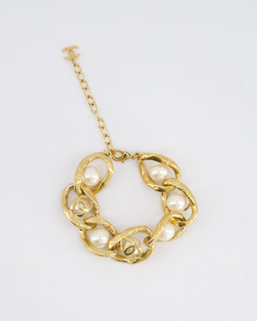 Pearl Street Bags Chanel Cruise 2020 Champagne Gold CC Link Bracelet with Pearl Detail