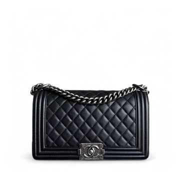Chanel Boy Medium - 25CM Quilted CalBNkin Black Ruthenium Silver Hardware