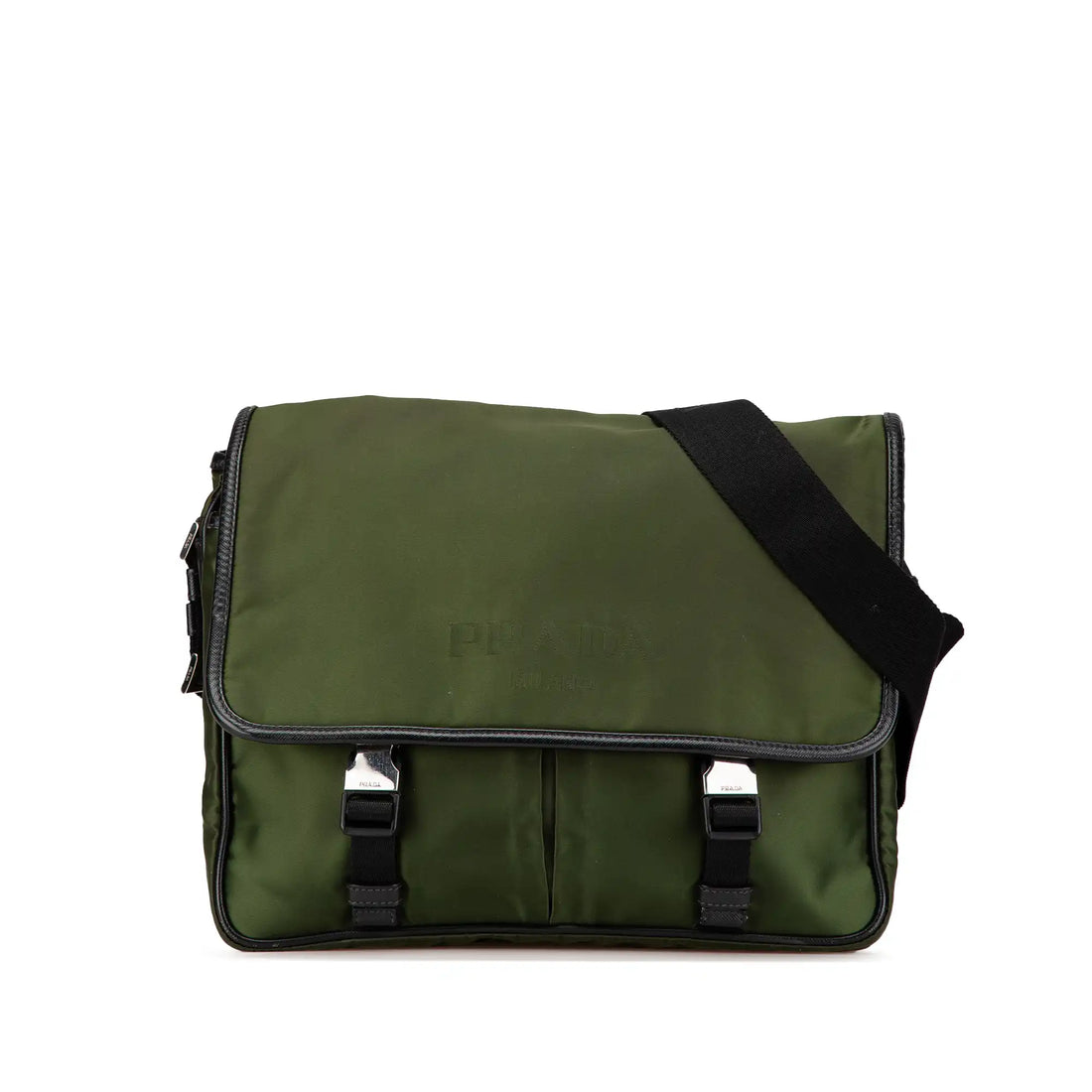 Prada Double Buckle Messenger Bag Green Tessuto Nylon