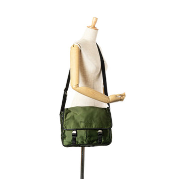 Prada Double Buckle Messenger Bag Green Tessuto Nylon