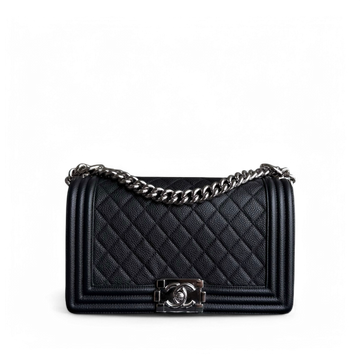 Chanel Boy Medium - Togo/epsom/caviar/clemence/callfskin/cowhide/lambskin 25CM Quilted Black Silver Hardware Series 17