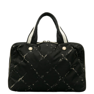 Chanel Travel Line Boston Bag Handbag Nylon/Vinyl Black Ladies