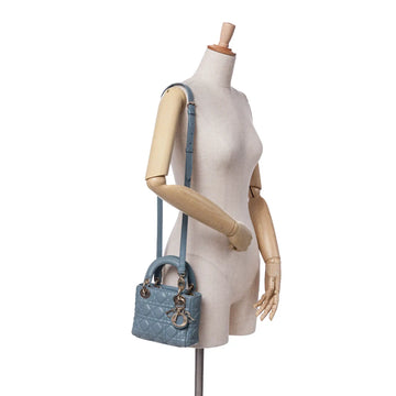 Dior Lady Dior Mini Blue Cannage Lambskin Silver