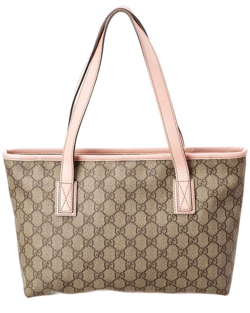 Gucci Brown GG Supreme Canvas & Pink Leather Tote