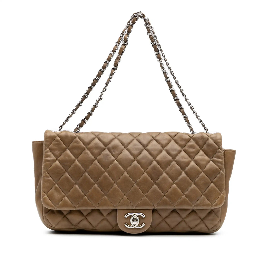 Chanel Coco Rain Flap Jumbo Beige Lambskin Silver