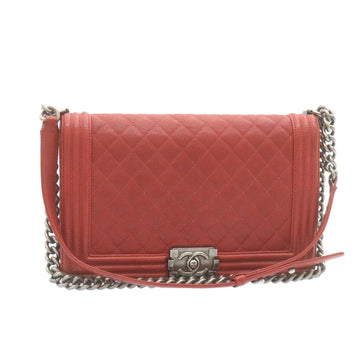 Chanel Boy  Matelasse Chain New Shoulder Bag Leather Red CC Auth A