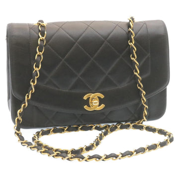 Top Quality Chanel Chain Turn Lock Diana Matelasse Shoulder Bag Lamb Skin Black Auth 28470A