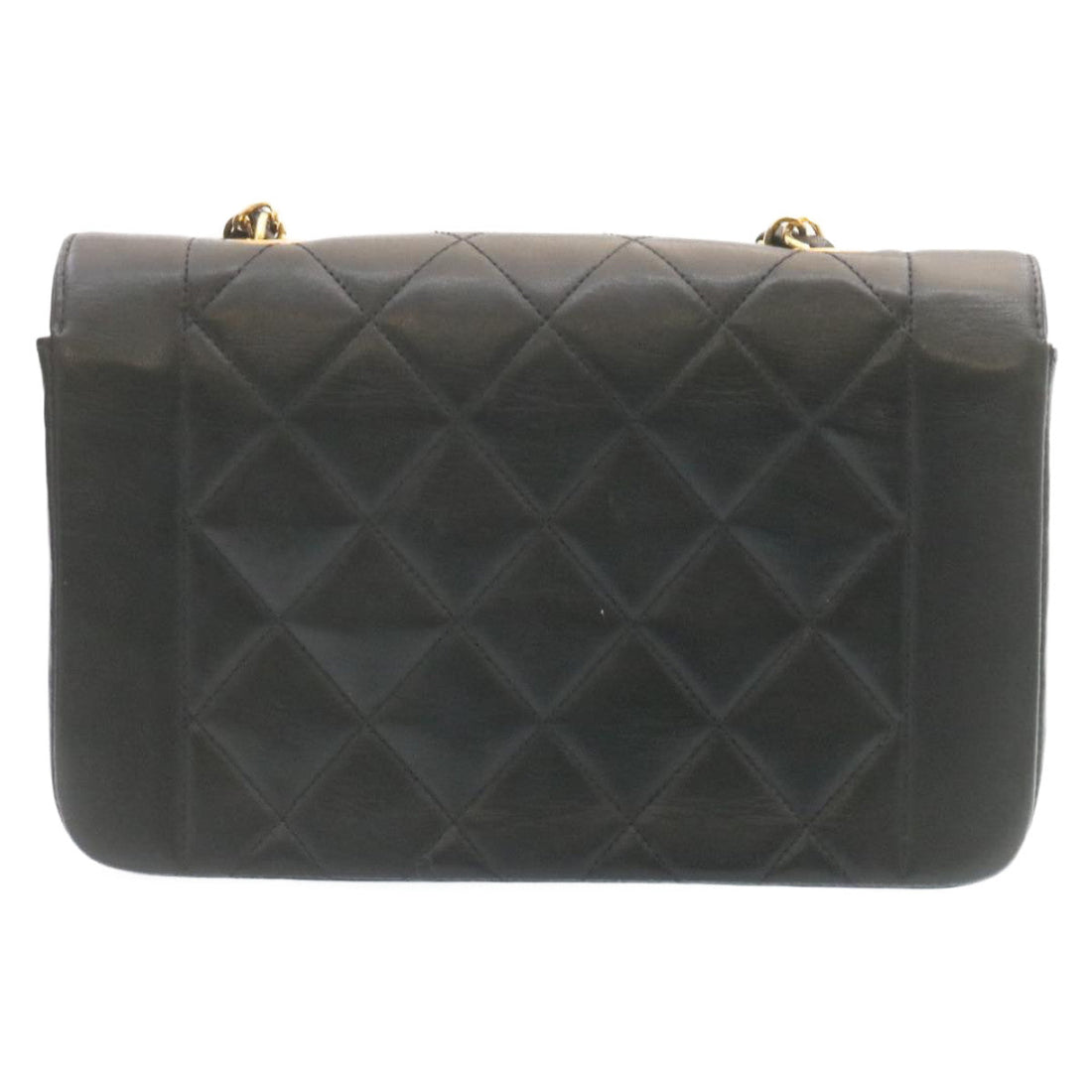 Top Quality Chanel Chain Turn Lock Diana Matelasse Shoulder Bag Lamb Skin Black Auth 28643A