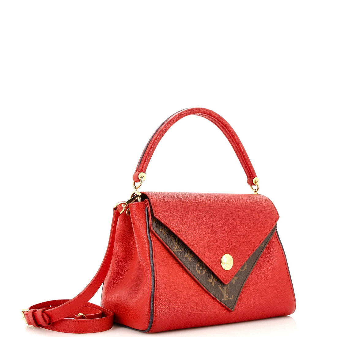 Double V Handbag Calfskin with Monogram Canvas