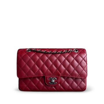 Chanel Classic Flap Medium - Togo/epsom/caviar/clemence/callfskin/cowhide/lambskin 25CM Quilted Burgundy Dark Red Ruthenium Silver Hardware Series 23