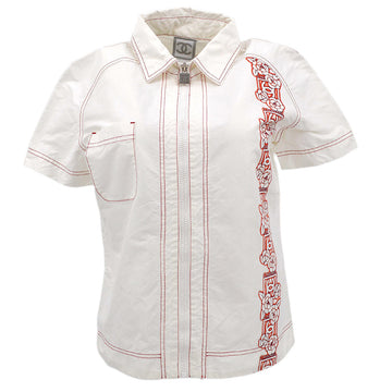 Chanel 05S #38 Sport Line Short Sleeve Zip Shirt Tops White