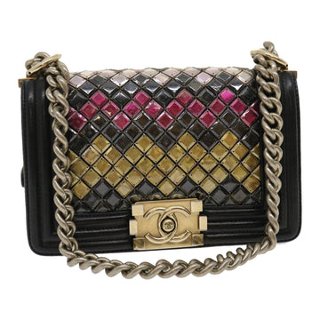 Chanel Boy  Chain Shoulder Bag Tile Black Multicolor CC Auth A