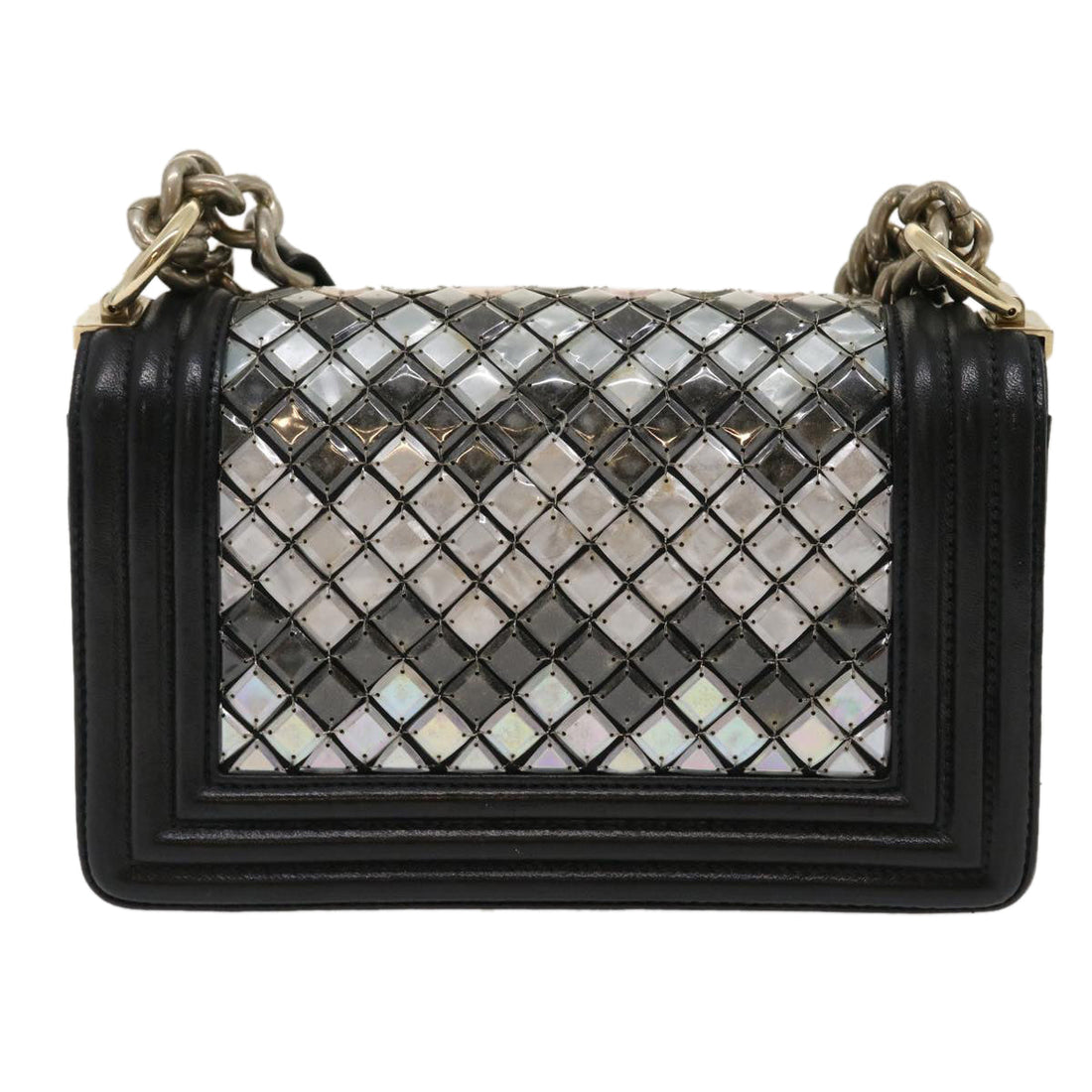 Top Quality Chanel Boy  Chain Shoulder Bag Tile Black Multicolor CC Auth 29551A