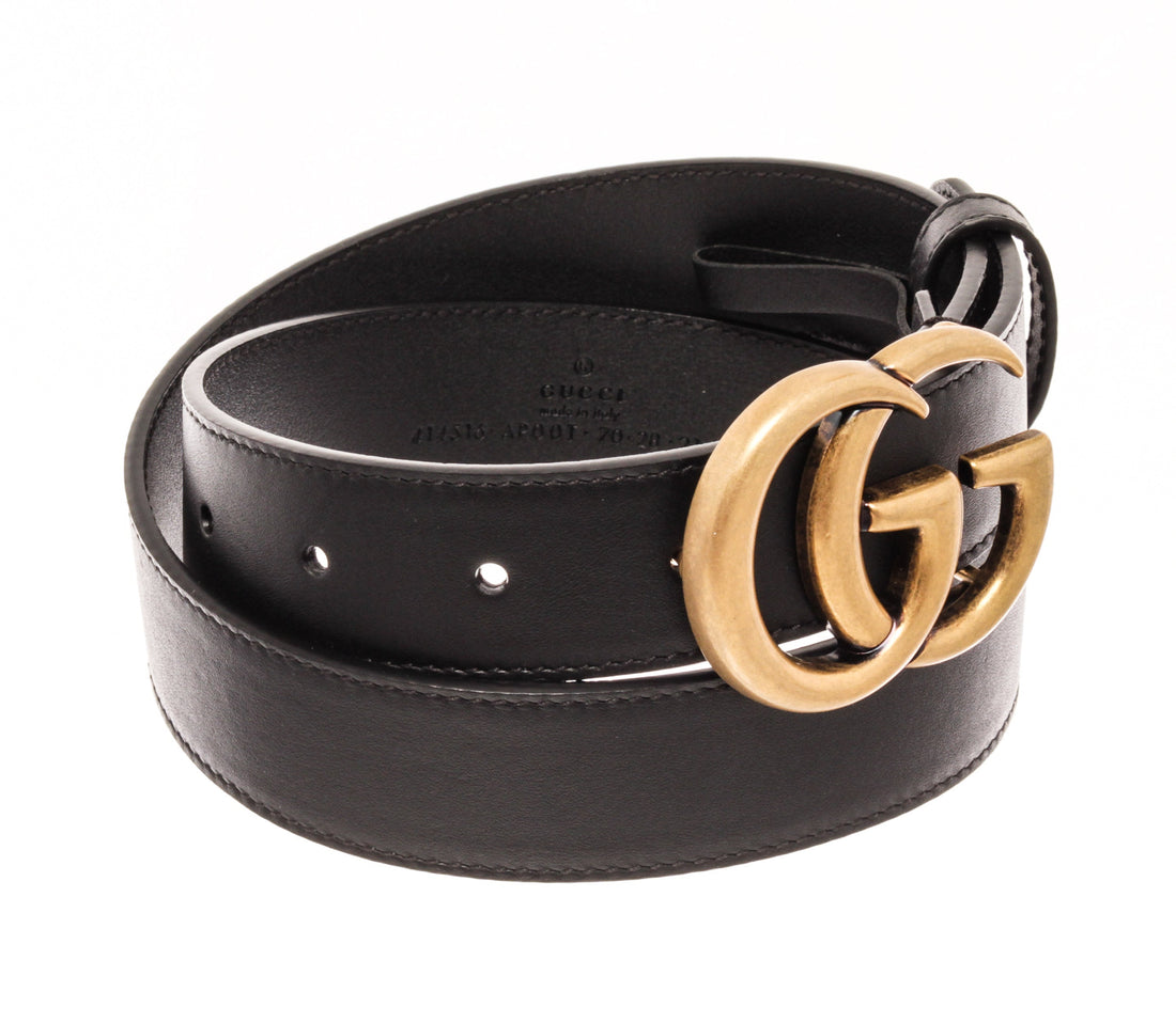 Gucci Black Calfskin Marmont GG Belt