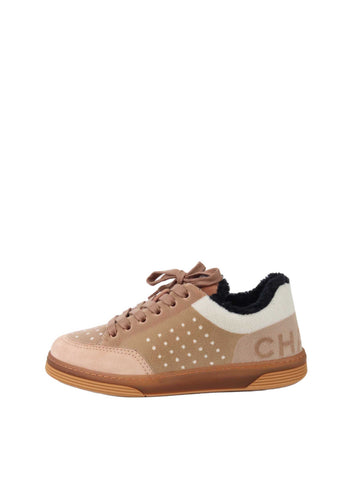 Chanel Pink/Neutral Velvet, Suede, Wool Sneakers Size 37.