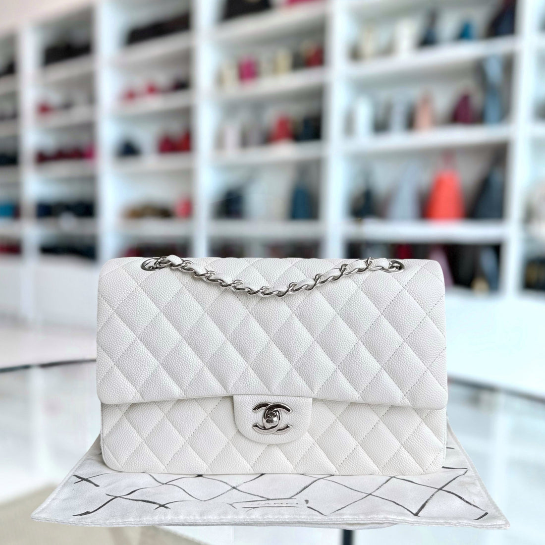 Chanel Classic Flap Medium - Togo/epsom/caviar/clemence/callfskin/cowhide/lambskin 25CM Quilted White Silver Hardware Series 30
