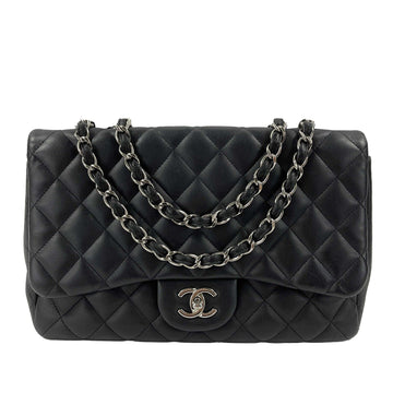 CHANEL - Jumbo Classic New CC Quilted Black Lambskin Shoulder Bag / Crossbody
