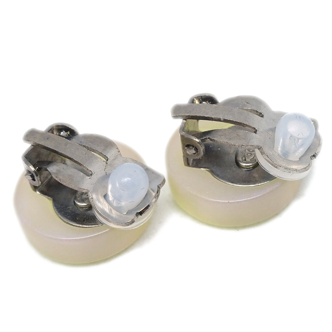 Chanel Button Earrings White Clip-On 00C