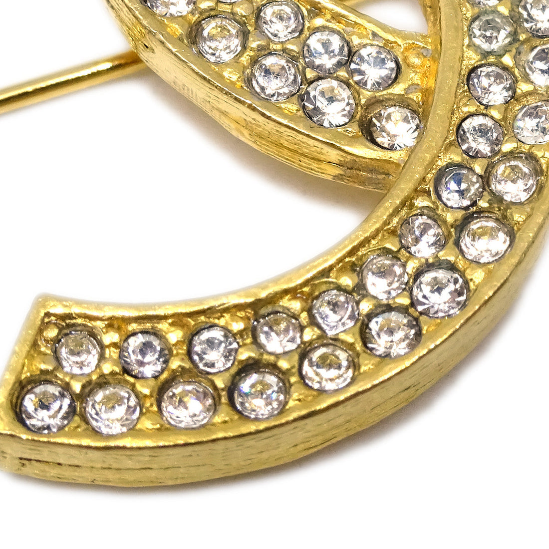 Chanel CC Rhinestone Brooch Pin Gold 174