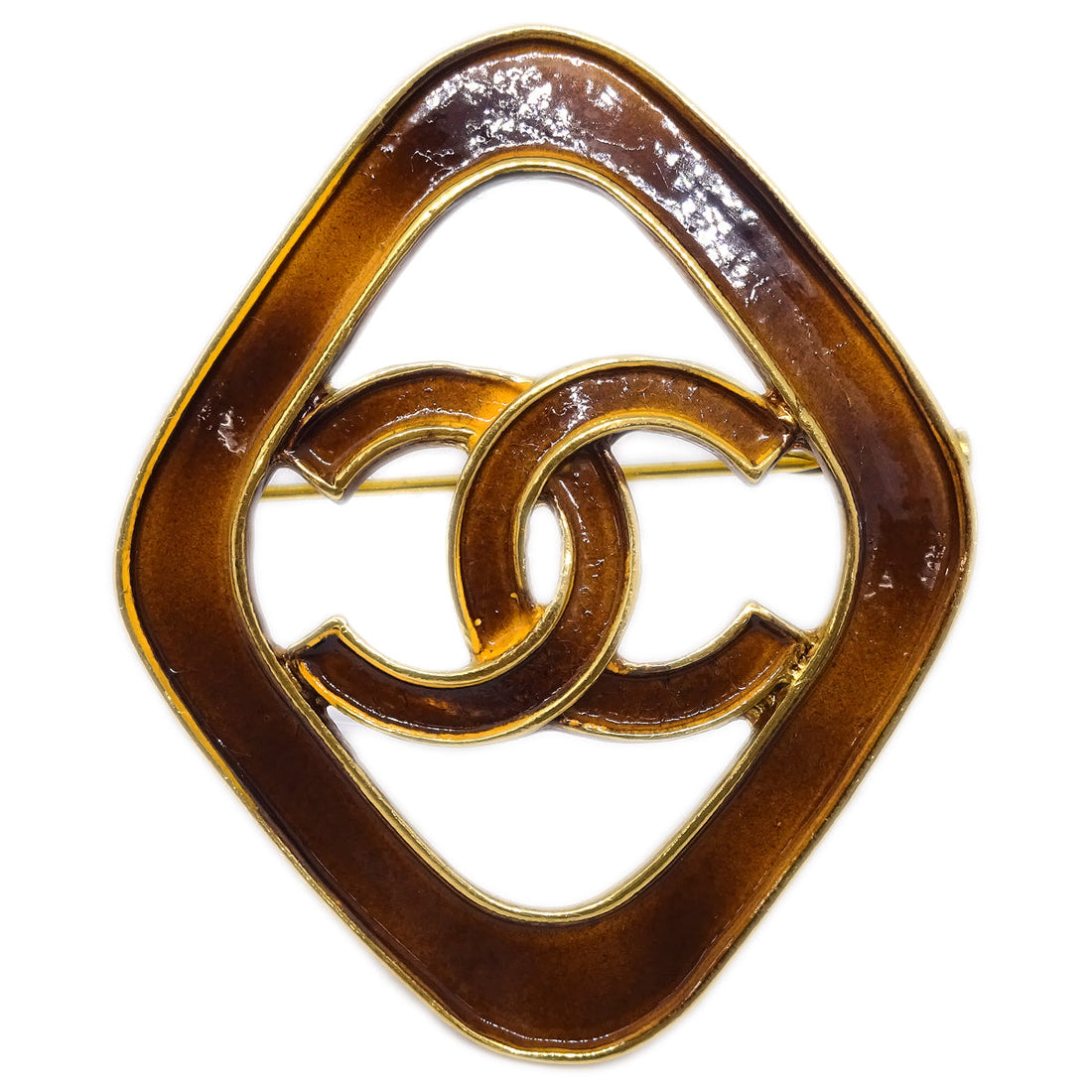 Chanel Rhombus Brooch Pin Brown 93C
