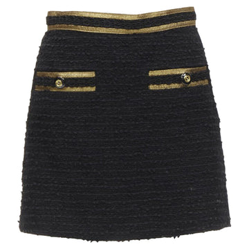 Gucci GG logo button trim tweed mini A-line skirt