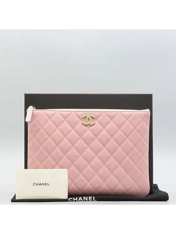 AP2968  pink color caviar gold logo decoration clutch Chanel