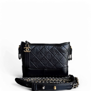 Chanel Gabrielle Small - Quilted Aged CalBNkin Black Two-tone Gold Hardware
