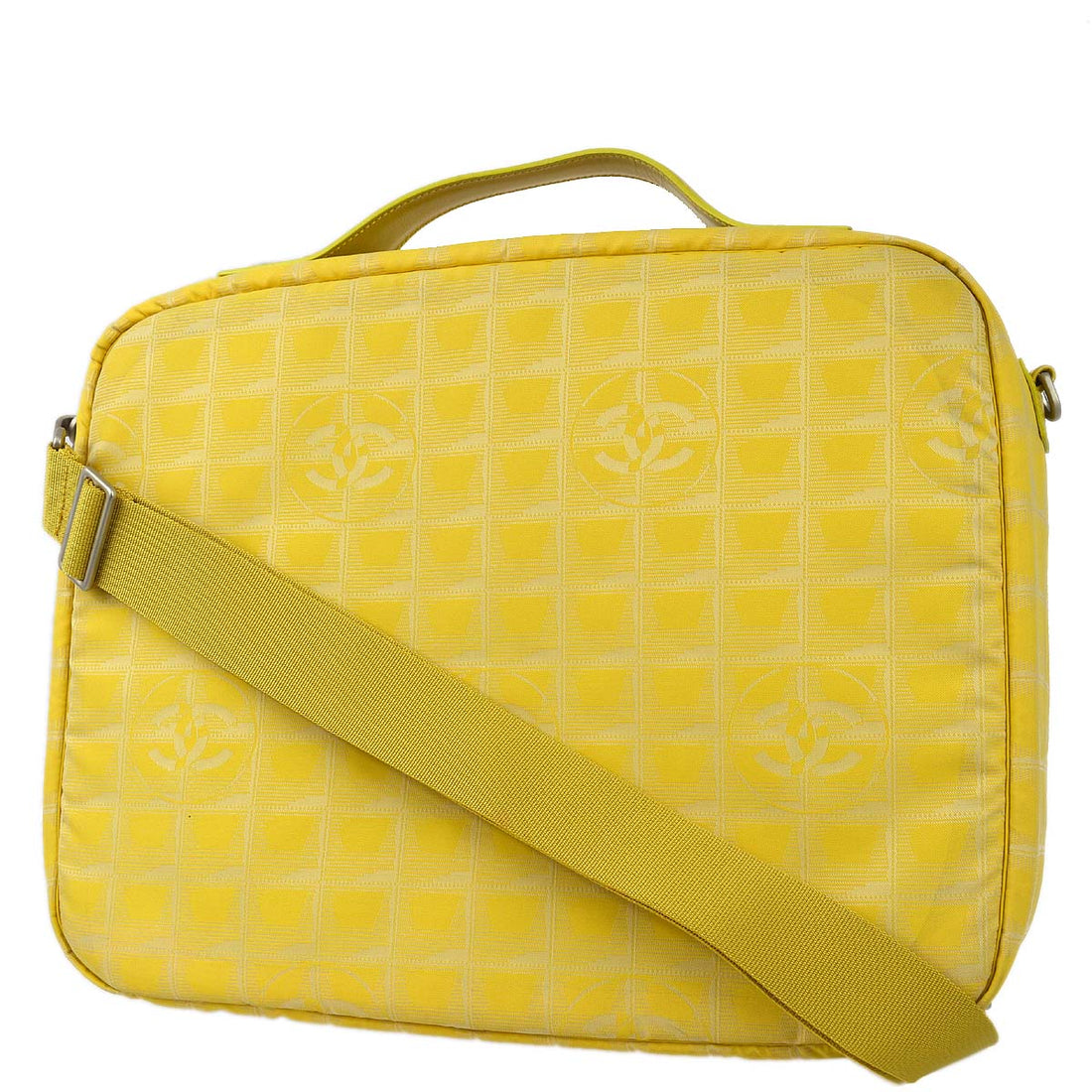 Chanel 2001-2003 Yellow Jacquard Nylon New Travel Line Handbag