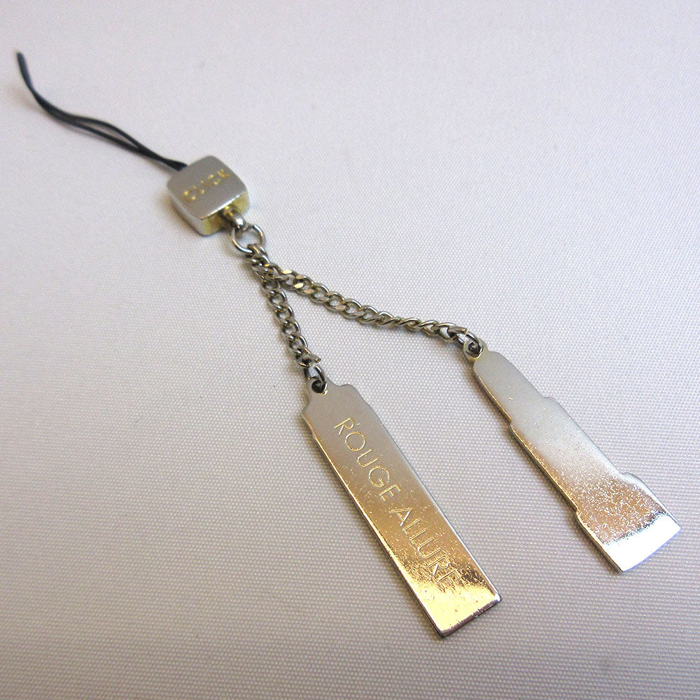 Chanel Metal Mobile Strap Keychain Gold Black Red Lipstick Motif