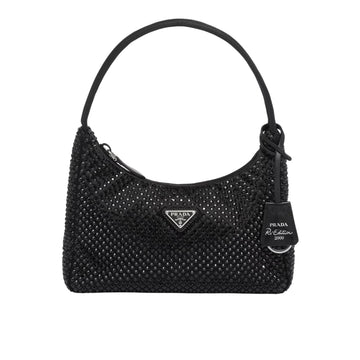 PR RE EDITION SATIN MINI BAG WITH CRYSTALS BLACK 21CM 1BC515 2AWL F0002 V OOO