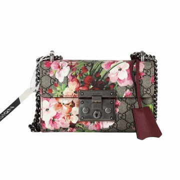 Gucci Small GG Supreme Monogram Blooms Padlock Shoulder Bag in  Antique Rose