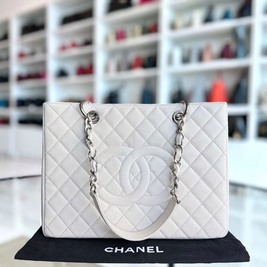 Chanel GST Grand Shopping Tote - Togo/epsom/caviar/clemence/callfskin/cowhide/lambskin Quilted White Silver Hardware Series 18