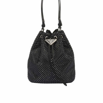 PR SATIN MINI BAG WITH CRYSTALS BLACK 15CM