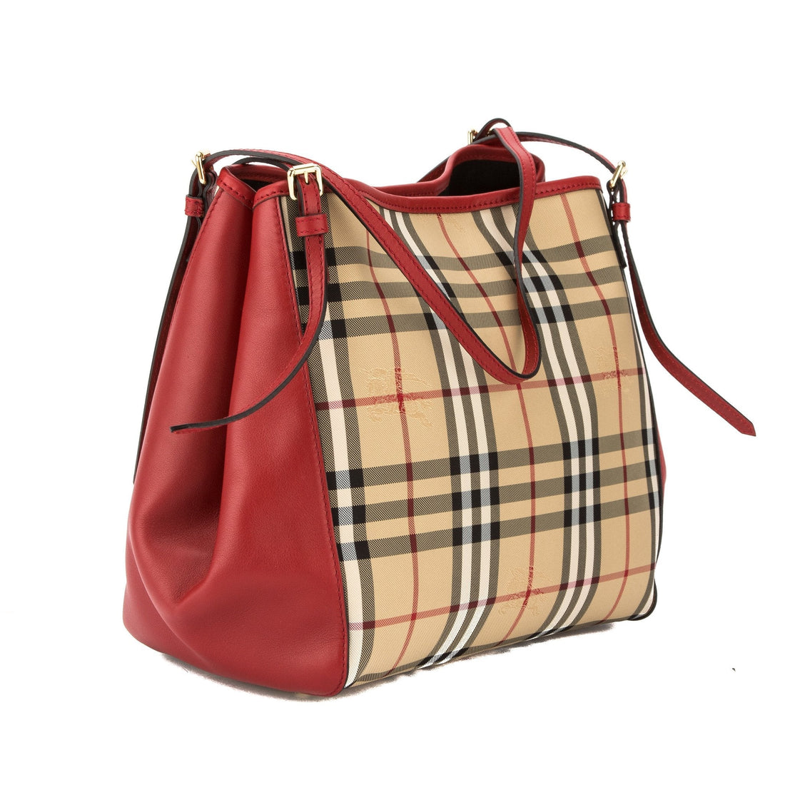Burbe**y Parade Red Leather and Horseferry Check Small Canter Tote Bag (New with Tags)