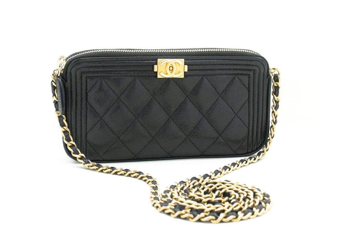 Top Quality Chanel Boy Black Caviar Wallet On Chain WOC Double Zip Shoulder