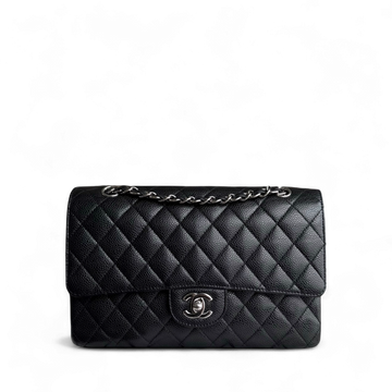 Chanel Classic Flap Medium - Togo/epsom/caviar/clemence/callfskin/cowhide/lambskin 25CM Quilted Black Silver Hardware Series 14