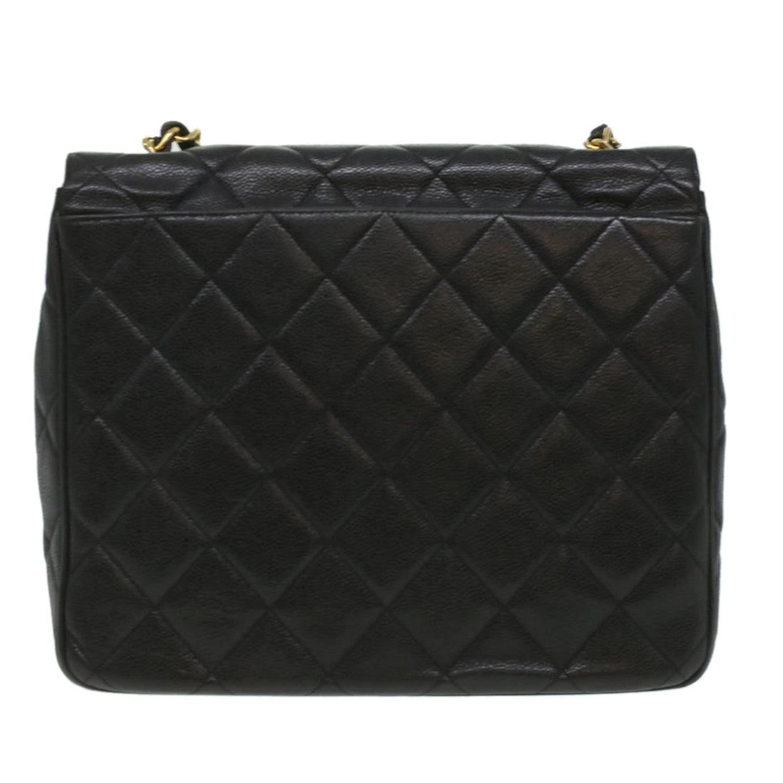 Chanel Big Matelasse Turn Lock Shoulder Bag Caviar Skin Black CC Auth A