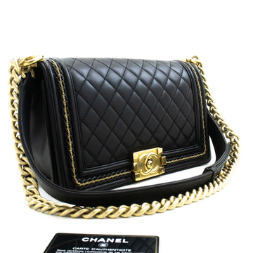 Chanel Boy Chain Shoulder Bag Black Quilted New Lambskin Leather