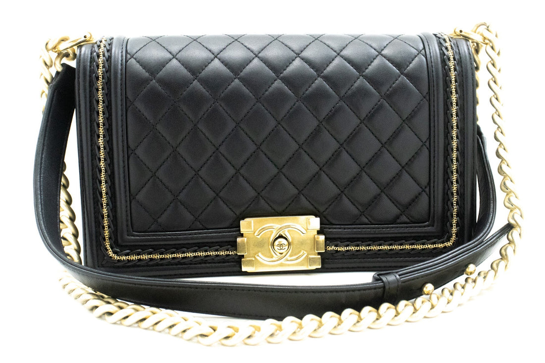Top Quality Chanel Boy Chain Shoulder Bag Black Quilted New Lambskin Leather