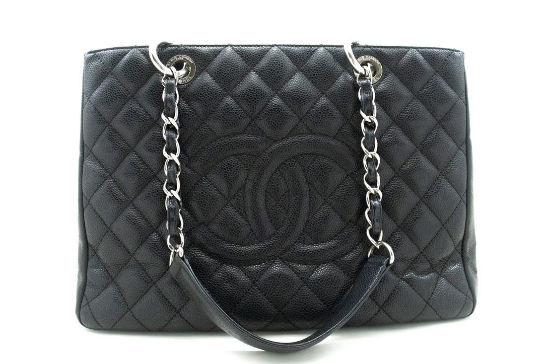 Top Quality Chanel Caviar GST 13" Grand Shopping Tote Chain Shoulder Bag Black